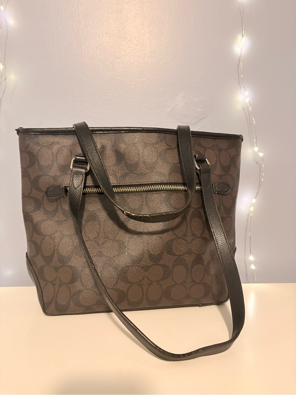 Coach Dark Brown Signature Canvas Tote with Black Trim - Picture 2 of 6
